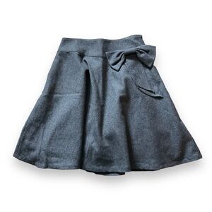 Vintage Skirt Wool Circle Skater Midi‎ Bow Grey Winter A Line Tweed Lined Size M